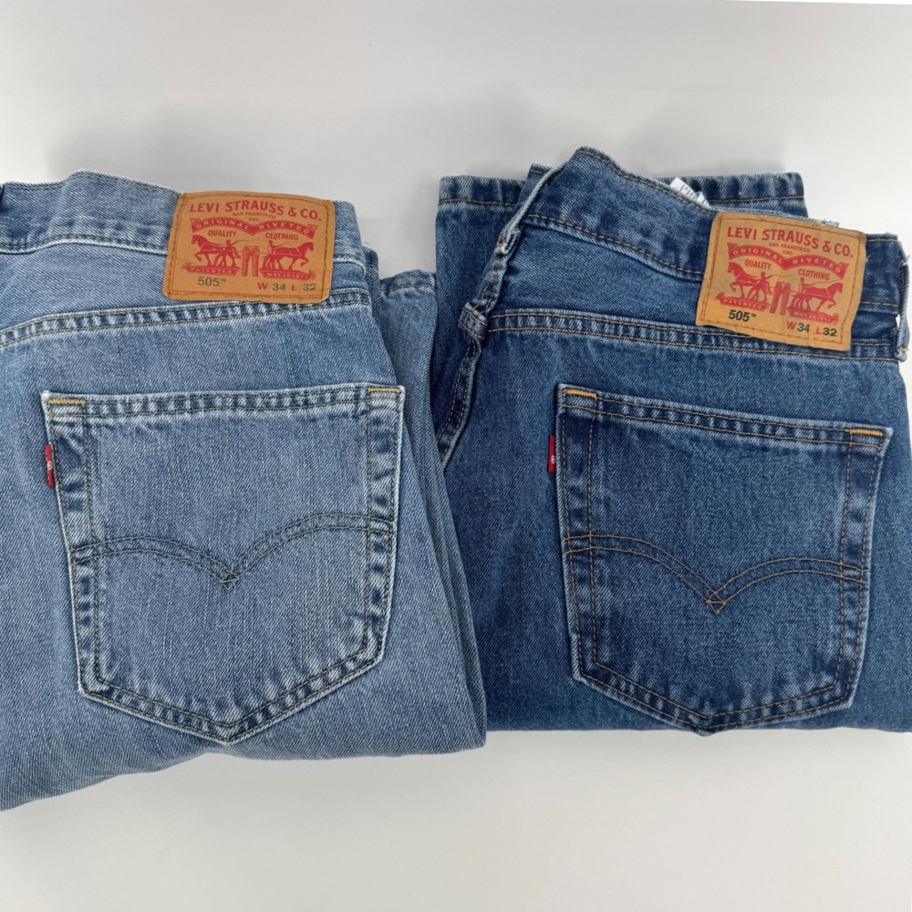 2 Pair Levi's 505 Regular Fit Jeans Mens‎ 34x32 Blue Straight Leg Denim Pants